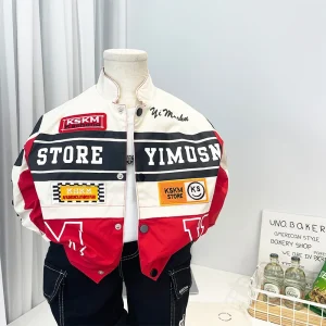 New Spring Boys’ Biker Jacket Trendy Stylish Stand-up Collar Coat Cool Street-Style Racing Outfit for Kids