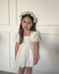 New Stunning Girls Puff Floral White 100% Cotton Dresses Baby Kids Summer Party Princess Puff Short Sleeved Dress