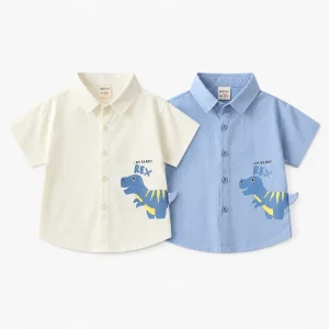 New Summer Boys 3D Dinosaur Polo Shirt 100% Cotton Cartoon Short Sleeve Kids Casual Button Down Tops Children Boutique Wear