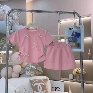 New Summer Collection Baby Girls Cotton Blouse Tops with Bow Princess Inspired T Shirt Shirts Sets