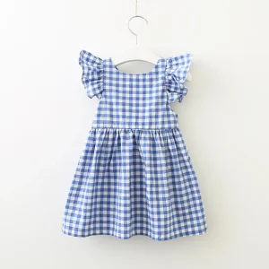 New Summer Girls’ Dress Baby Cute Check Sleeveless Party Princess Dress Children’s Toddler Kids Girls Clothing