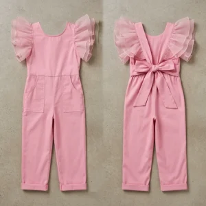 New Summer Style Cotton Korean style Elegant Flying Sleeve Backless Bow Jumpsuit for Girls