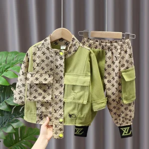 New Trendy Boys’ Casual Jacket Jogger Pants Suit Cartoon Kids Workwear Fashionable Spring Fall Outfit with Custom Logo
