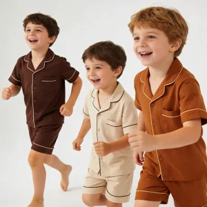 New Two Piece Short Sleeve Cotton Breathable Comfortable Children Boys Girls Pajama Set Summer Kids Pajamas Kids Sleepwear