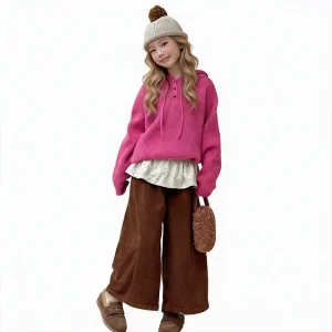 New Warm Thickened Knit Sweater with Hood for Baby Girls Winter