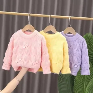 New Winter Children’s Long Sleeve Knitted Striped Cardigan Girls’ Pullover Sweater for Kids for Autumn Season