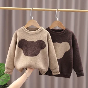 New Winter Thick Children’s Clothing for Kid Boys and Girls Cartoon Solid Color Mickey Mouse Loose Pullover Sweater