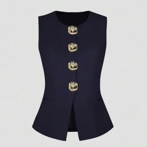 New Women’s Sleeveless Round Neck Vest Fashionable Temperament Waist Cinched Solid Color Vest Top