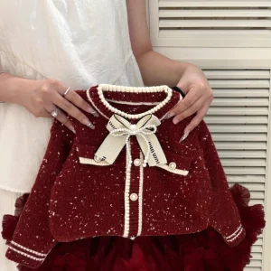 New autumn winter children’s clothing girls’ red sweater knitted little cherry knitwear baby puffy skirt