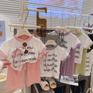 New summer set for girls trendy children’s lace top and wide leg pants two piece summer outfit for girls