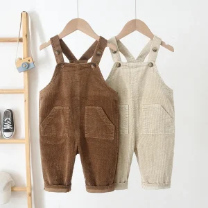 Newborn Baby Boy Corduroy Pants With Pocket Sleeveless Romper Overall