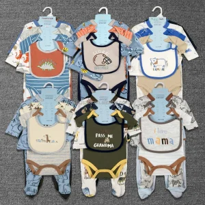 Newborn Baby Clothes Sets Rompers and Pants Cotton 8 Pieces Sets for Baby Boys Girls Set with Blanket Socks and Bib