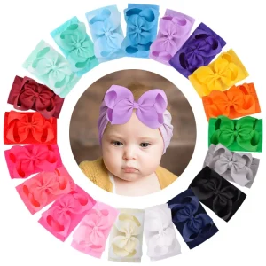 Newborn Girl Soft Cotton Knit Baby Hair Accessories with Cute Colorful Bow Headbands for Newborn Hair Band