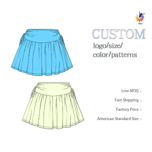 ODM OEM Girls Solid Color Yoga Skirt Flat Waistband 2 in 1 Built in Shorts Custom Logo Color Size Low MOQ Sports Skort