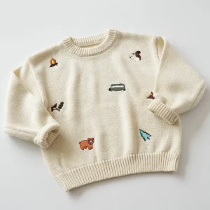 OEKO TEX Certified Kids Girls Sweater Long Sleeve Embroidered Knit Pullover OEM Children’s Knitwear Manufacturer