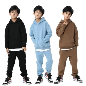 OEM 350gsm Customize 95%cotton Unisex Boys Girls Clothing High Quality Kids Custom Long Sleeve Pullover Hoodies Sweatpants Set