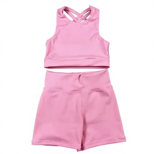 OEM Boutique Girls Fitness Sportswear Toddler Kids Biker Shorts Running Outfit Yoga Sets With Pocket