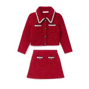 OEM Celebration Baby Girl Clothing Sets for Kids Knit Jacket Mini Skirt 2Pcs Suits Children’s Set