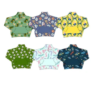OEM Custom Cartoon Pattern Children Boys Half-zip Stand Collar Sweatshirt Autumn Baby Kids Jacket Pullover Daily Clothes