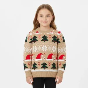 OEM Custom Christmas Winter Cotton Crew Neck Full Sleeve Pullover Sweater Girls Solid Color Warm Breathable Anti Wrinkle
