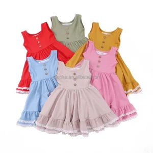 OEM Custom Design Girl Ruffle Twirl Dresses Kids Clothes Dress