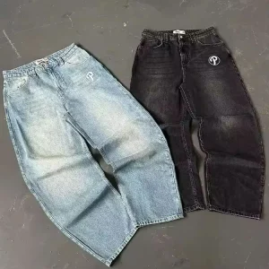 OEM Custom Embroidered Streetwear Jeans Men’s Straight Boys Baggy Jeans Acid Wash Vintage Plus Size Jeans for Men
