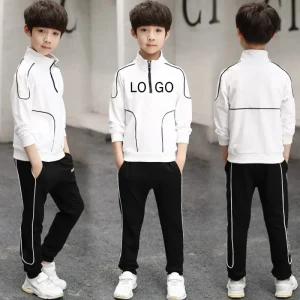 OEM Custom Embroidery Logo Polyester Sports Sets Breathable Sweatsuits Tracksuits Boy Sporty Top Sweatpants Set Suit for Workout