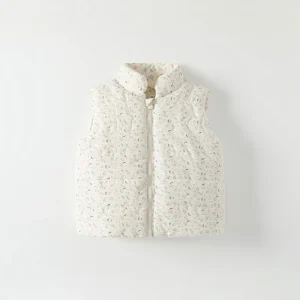 OEM Custom Girls Kids Casual Winter Puffer Vest Breathable Eco Friendly Sweet Tiny Floral Pattern Indoor Outdoor Travel Warmth