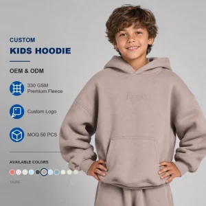 OEM Custom Kids Oversized 330GSM Fleece Hoodie Children Pullover Sweatshirt Custom Logo Boxy Fit Hoodie Manufacturer 5-12Y