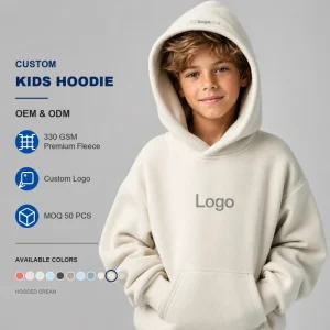 OEM Custom Kids Oversized Fleece Hoodie Children Pullover Sweatshirt Custom Logo Boxy Fit Hoodie Manufacturer 4-14 Years