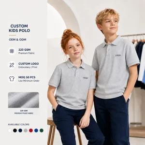 OEM Custom Logo Kids Polo Shirt 100% Cotton Pique School Uniform Boys Girls Short Sleeve Polo T Shirt