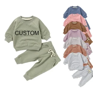 OEM Custom Logo Kids Soft French Terry Casual Basic Crewneck Sweatshirt Sets for Boys or Girls 1 14 Years