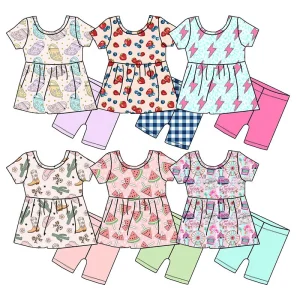 OEM Custom Summer Girls Boutique Clothes Cute Fruit Print Shorts Sets Boutique Children Clothing Sets