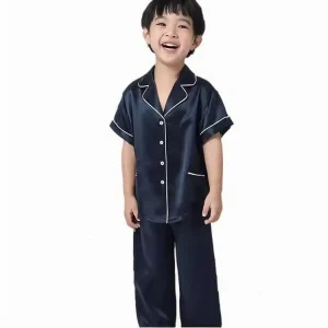 OEM Custom Summer Satin Pajamas Set for Boys Boys Sleepwear Short Sleeve Tops and Pants Kids PJS or Pyjamas