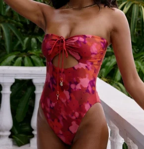 OEM Customizable Luxury Floral recycled fabric cut out Ruched High Leg One piece Swimwear Sexy girl women Swimsuit