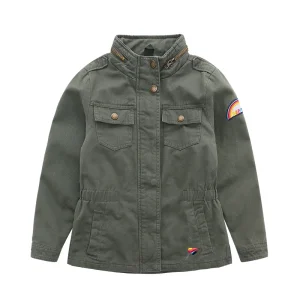 OEM Customization Kids Boys and Girls Solid Children’s Jacket Loose Casual Army Green Kid Denim Jacket