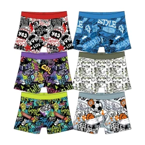 OEM Customized Boys Underwears Graffiti Patterns Underwear Bamboo Fabric Boys Elastic Waist Boxer Brief Children’s Short Briefs