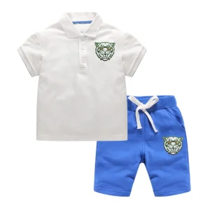 OEM Customized Design Summer Boys Clothing Set Solid Breathable Polo T shirts Shorts Casual Children Clothing Set
