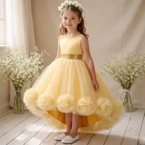 OEM Elegant Princess Dress for Girls Summer Floral Knee-Length Tulle Casual Party Ball Gown Detail Children Wedding Birthday