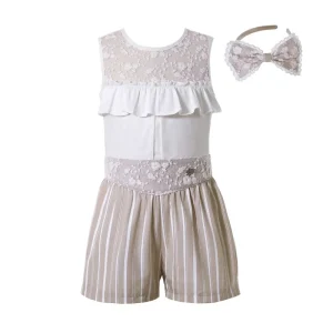 OEM Girl Clothing Sets Summer Boutique Clothing Sets Sleeveless Top and Striped Shorts for Girls 3-10 Years Old