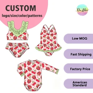 OEM Milk Silk Girls Swimming Costume Sets Bikini Little Girls Two Piece Swimsuits Kids’ Clothes Ruffle Bathing Sets