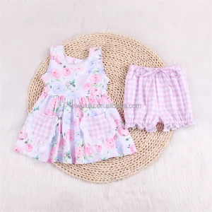 OEM New Arrival Flower Kids Girls Two Piece Shorts Set Ruffle Sleeveless Baby Girls Clothing Sets