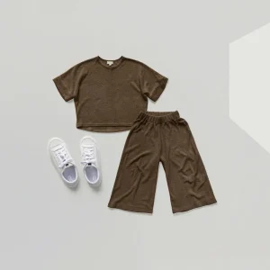 OEM ODM 100% Cotton Terry Toweling Casual Boys Girls Oversized Short Heart Shaped Pattern Terry Towel Sets Clothes for Kids