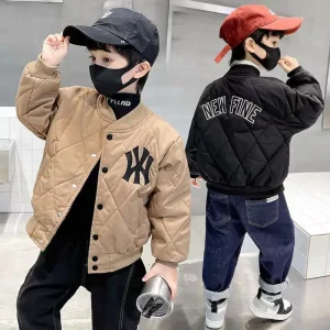 OEM ODM Custom Boys Winter Thickened Baseball Jacket Children Cotton Coat with Long Length Warm Feature Clothes for Kids
