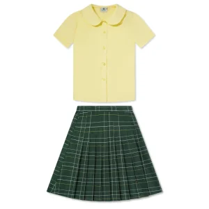 OEM ODM Custom Design Materia School Uniform Set for Girls Student Uniform Girls Yellow Blouse Skirt Set Custom