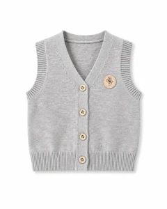 OEM ODM Custom Eco-Friendly Kids V-Neck Knit Vest 2 Colors Sleeveless Button Cardigan Casual Sweater for Boys Girls