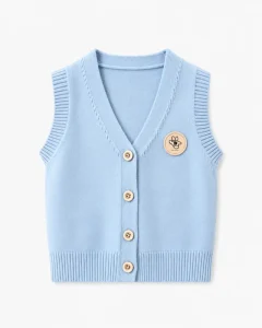 OEM ODM Custom Eco Friendly Kids V Neck Knit Vest 2 Colors Sleeveless Button Cardigan Casual Sweater for Boys Girls