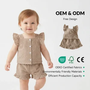 OEM ODM Summer Kids Girls Cotton Clothes Set Toddler Sleeveless Casual Top and Shorts 2Pcs Suit Children’s Clothing
