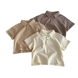 OEM ODM T-Shirt for Kids Boys Summer Short-Sleeved Polo Solid Colour Tops Fabric High Quality Kids Polo Shirt