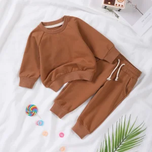 OEM Organic Cotton Baby French Terry Sweatshirt Sweatsuit Matching Tracksuit Pants Sustainable Kids Clothing Boys Hoodie